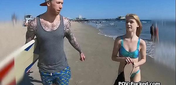  Surfer wannabe blonde ends up on hard cock instead